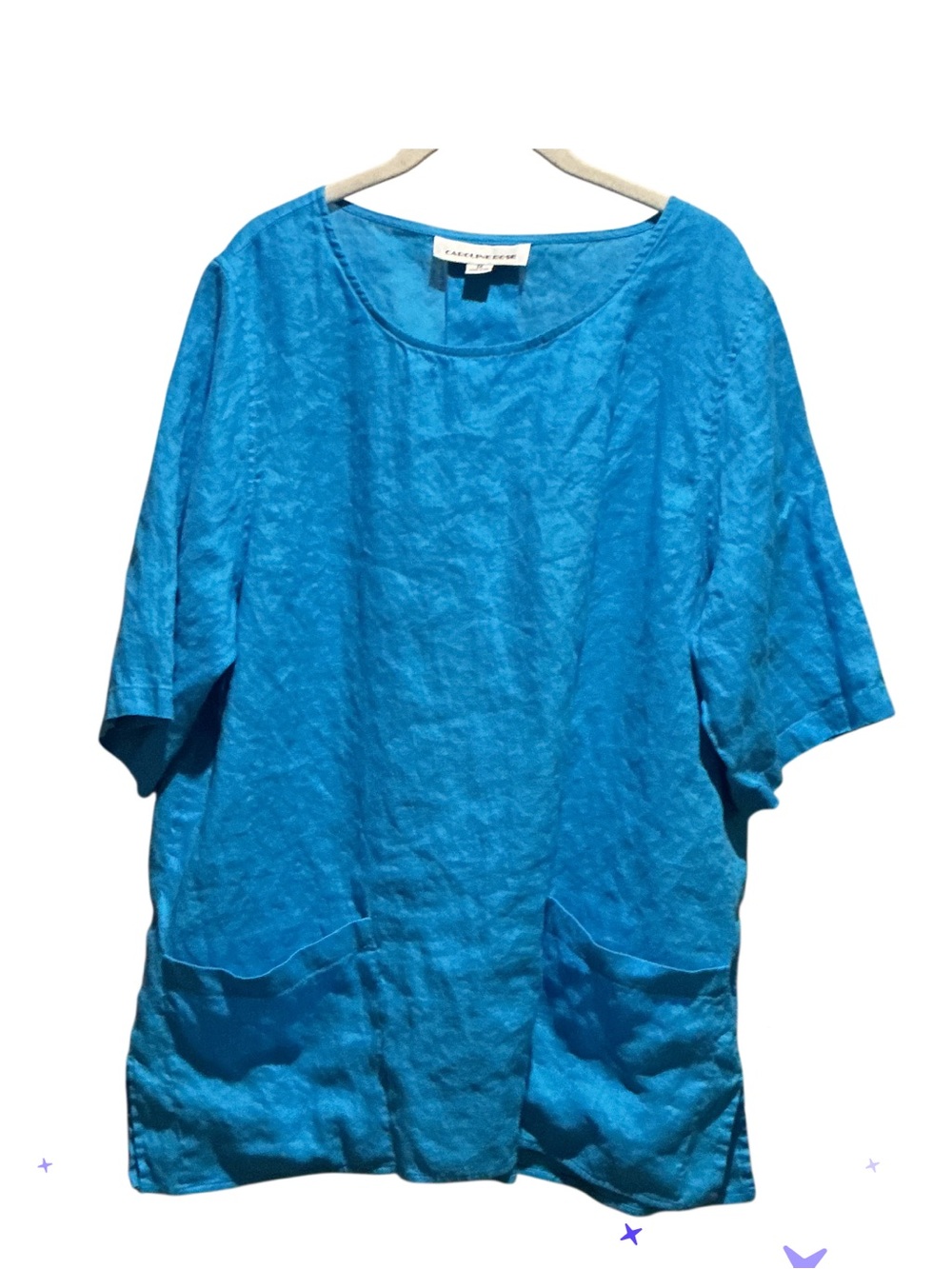 Caroline Rose Women’s 100% Linen Teal Color Blouse- 1 X